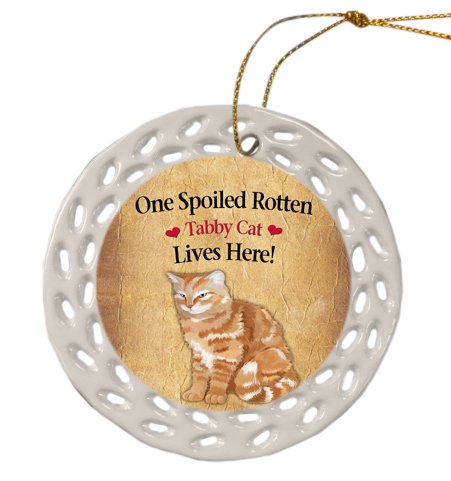 Tabby Cat Christmas Doily Ceramic Ornament