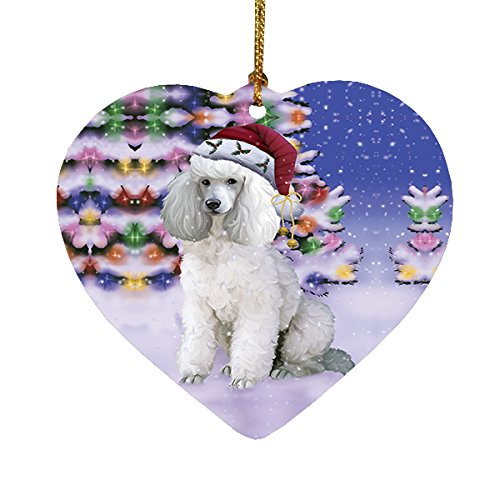 Winterland Wonderland Poodles Dog In Christmas Holiday Scenic Background Heart Ornament