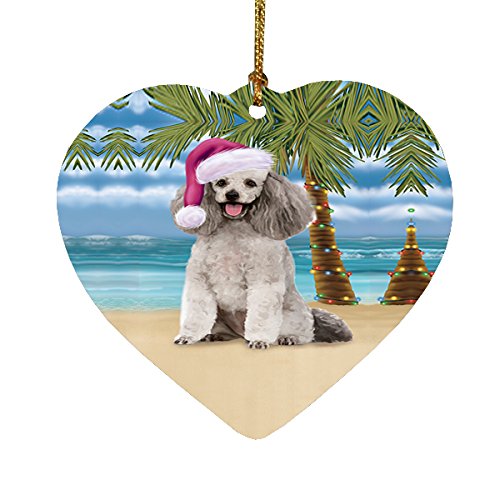 Summertime Poodle Grey Dog on Beach Christmas Heart Ornament POR2298