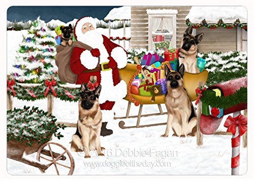 Santa With German Shepherd Dogs and Gifts Tempered Cutting Board