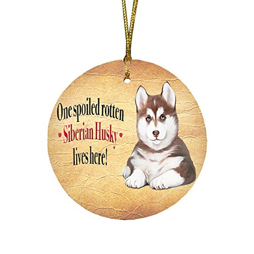 Siberian Husky Spoiled Rotten Dog Round Christmas Ornament