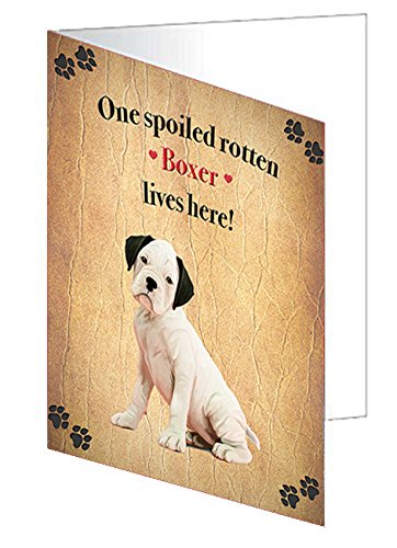White Boxer Spoiled Rotten Dog Handmade Artwork Assorted Pets Greeting Cards and Note Cards with Envelopes for All Occasions and Holiday Seasons