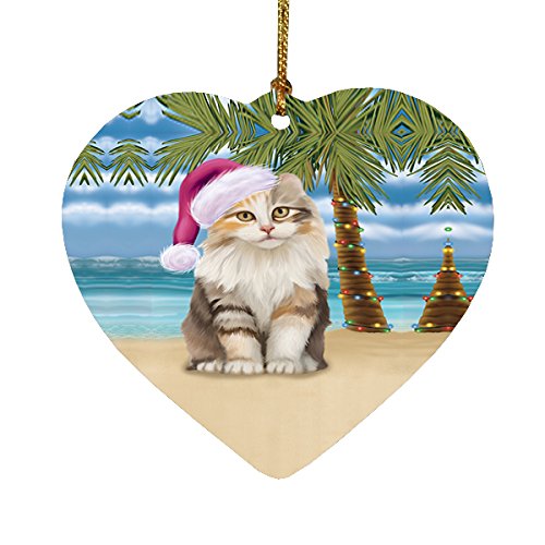 Summertime American Curl Cat on Beach Christmas Heart Ornament POR2135