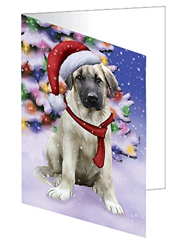Winterland Wonderland Anatolian Shepherds Puppy Dog In Christmas Holiday Scenic Background Handmade Artwork Assorted Pets Greeting Cards and Note Cards with Envelopes for All Occasions and Holiday Seasons