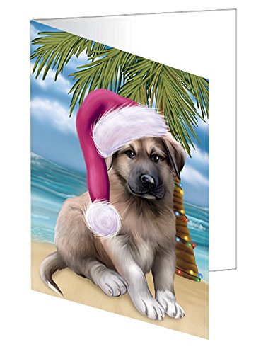 Summertime Happy Holidays Christmas Anatolian Shepherds Dog on Tropical Island Beach Handmade Artwork Assorted Pets Greeting Cards and Note Cards with Envelopes for All Occasions and Holiday Seasons