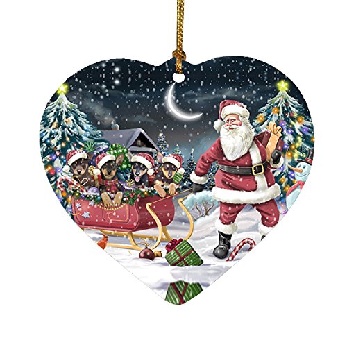 Santa Sled Dogs Australian Kelpie Christmas Heart Ornament POR2069