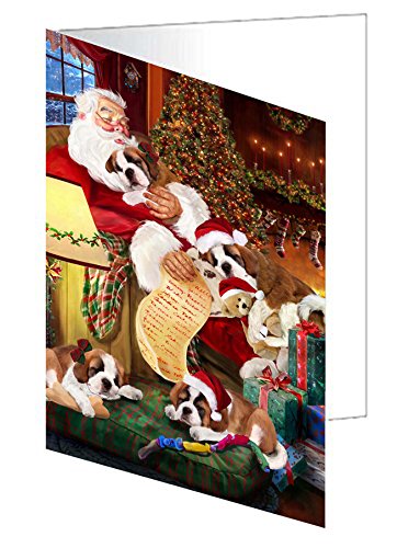 Saint Bernard Dog and Puppies Sleeping with Santa Handmade Artwork Assorted Pets Greeting Cards and Note Cards with Envelopes for All Occasions and Holiday Seasons