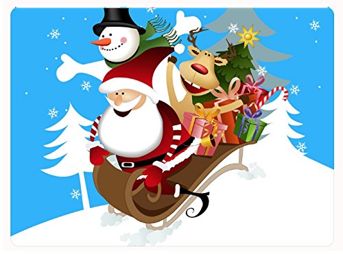 Sledding Santa, Reindeer and Snowman Christmas Tempered Cutting Board