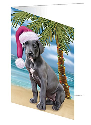 Summertime Happy Holidays Christmas Great Dane Dog on Tropical Island Beach Handmade Artwork Assorted Pets Greeting Cards and Note Cards with Envelopes for All Occasions and Holiday Seasons D419