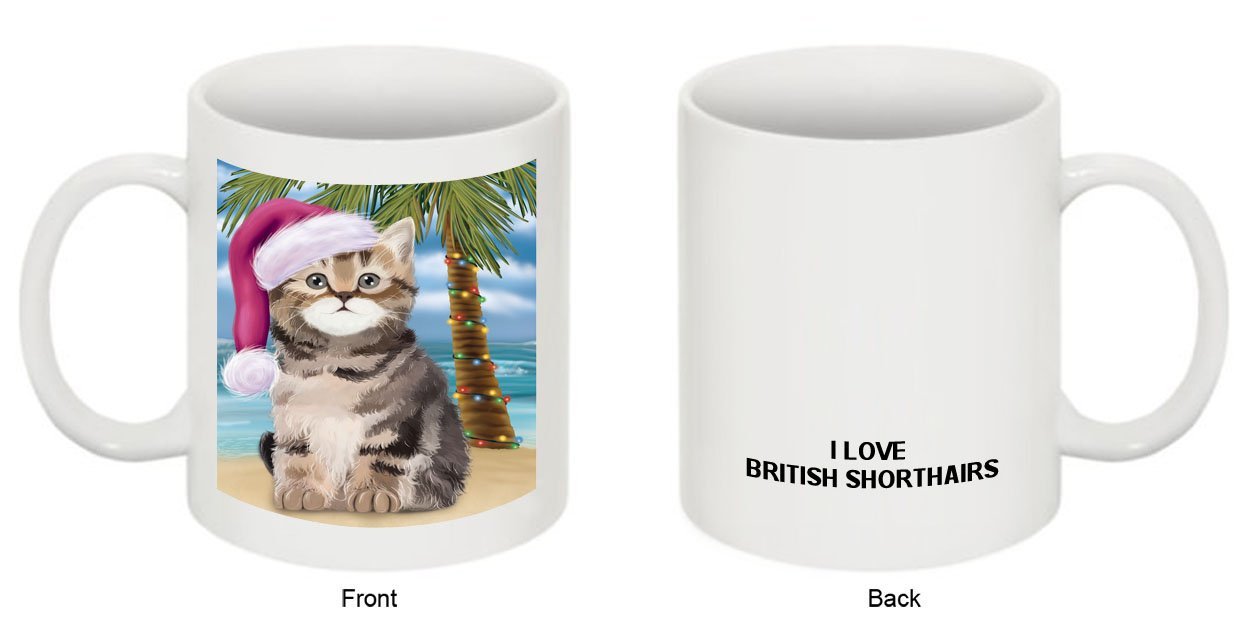 Summertime British Shorthair Cat on Beach Christmas Mug CMG0557