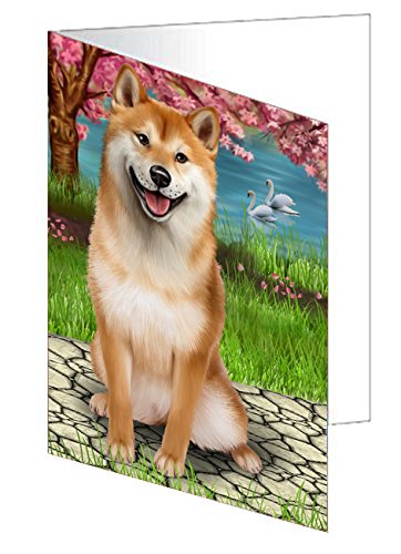 Shiba Inu Dog Handmade Artwork Assorted Pets Greeting Cards and Note Cards with Envelopes for All Occasions and Holiday Seasons D329