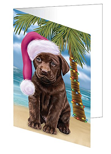 Summertime Happy Holidays Christmas Labradors Dog on Tropical Island Beach Handmade Artwork Assorted Pets Greeting Cards and Note Cards with Envelopes for All Occasions and Holiday Seasons D423