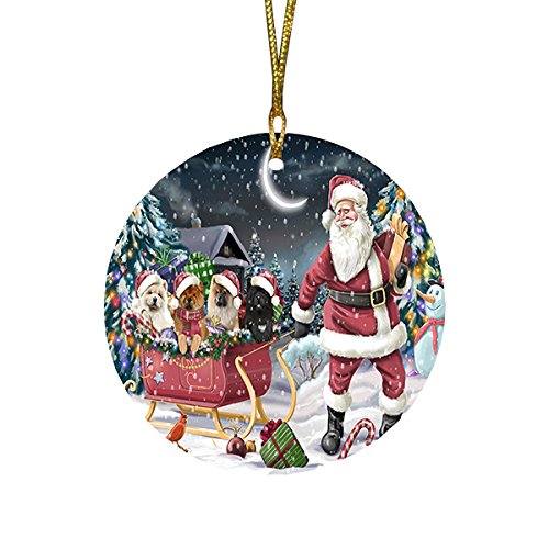 Santa Sled Dogs Chow Chow Christmas Round Flat Ornament POR1548