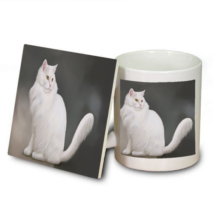 White Persian Cat Mug and Coaster Set