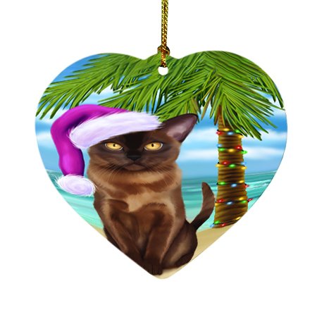 Summertime Happy Holidays Christmas Burmese Cat on Tropical Island Beach Heart Ornament D441