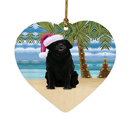 Summertime Labrador Dog on Beach Christmas Heart Ornament POR2237