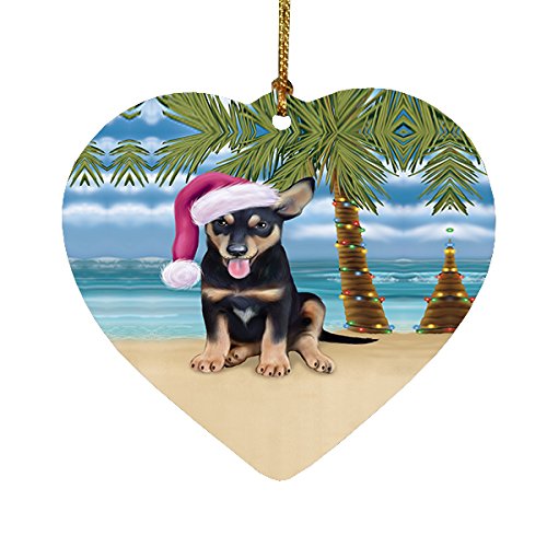Summertime Australian Kelpie Puppy on Beach Christmas Heart Ornament POR2120