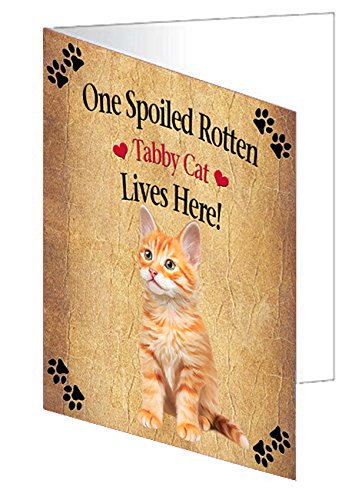 Spoiled Rotten Tabby Cat Handmade Artwork Assorted Pets Greeting Cards and Note Cards with Envelopes for All Occasions and Holiday Seasons
