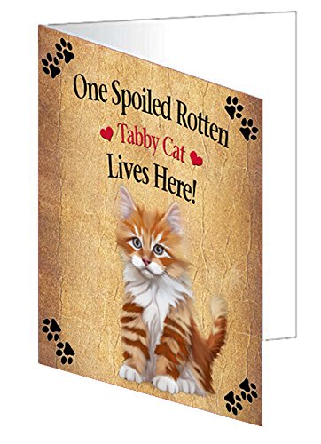 Spoiled Rotten Tabby Cat Handmade Artwork Assorted Pets Greeting Cards and Note Cards with Envelopes for All Occasions and Holiday Seasons