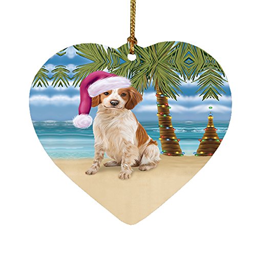 Summertime Brittany Spaniel Dog on Beach Christmas Heart Ornament POR2121