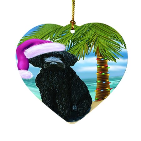 Summertime Happy Holidays Christmas Barbets Dog on Tropical Island Beach Heart Ornament D420