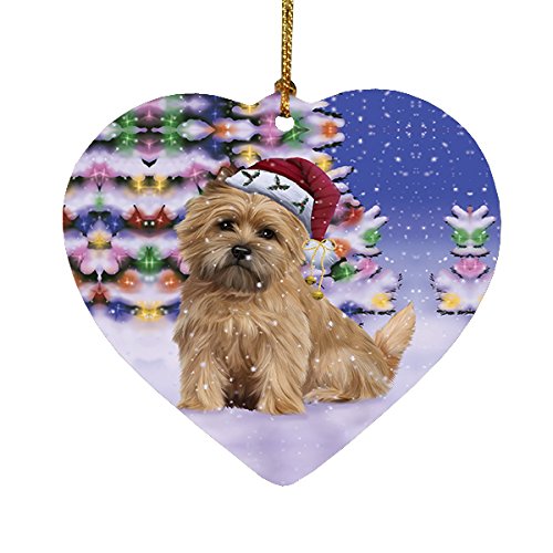 Winterland Wonderland Cairn Terrier Dog In Christmas Holiday Scenic Background Heart Ornament
