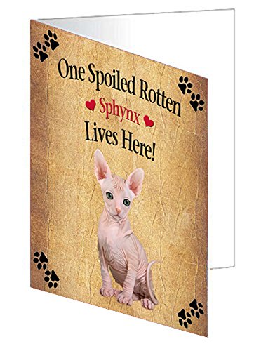 Spoiled Rotten Sphynx Cat Handmade Artwork Assorted Pets Greeting Cards and Note Cards with Envelopes for All Occasions and Holiday Seasons