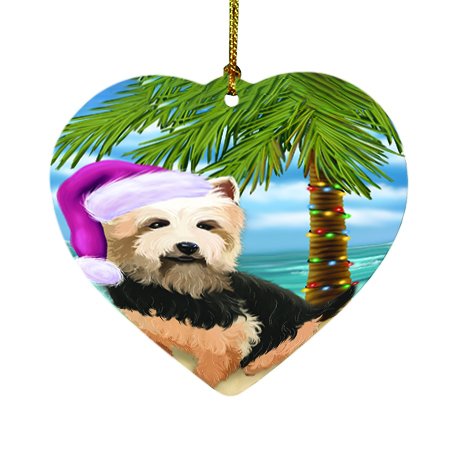 Summertime Happy Holidays Christmas Australian Terriers Dog on Tropical Island Beach Heart Ornament D418