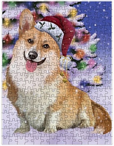 Winterland Wonderland Corgis Dog In Christmas Holiday Scenic Background Puzzle with Photo Tin