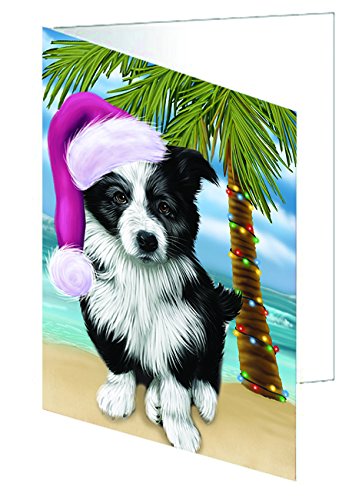 Summertime Christmas Border Collie Dog on Beach Handmade Artwork Assorted Pets Greeting Cards and Note Cards with Envelopes for All Occasions and Holiday Seasons