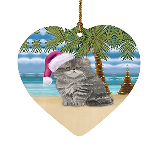Summertime Persian Cat on Beach Christmas Heart Ornament POR2258