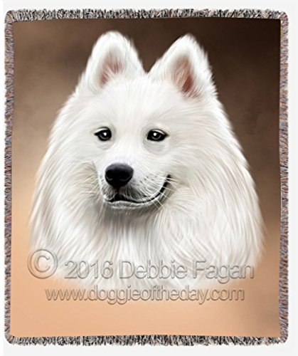 Samoyed Dog Art Portrait Print Woven Throw Blanket 54 X 38