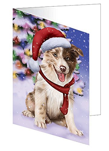 Winterland Wonderland Border Collies Dog In Christmas Holiday Scenic Background Handmade Artwork Assorted Pets Greeting Cards and Note Cards with Envelopes for All Occasions and Holiday Seasons