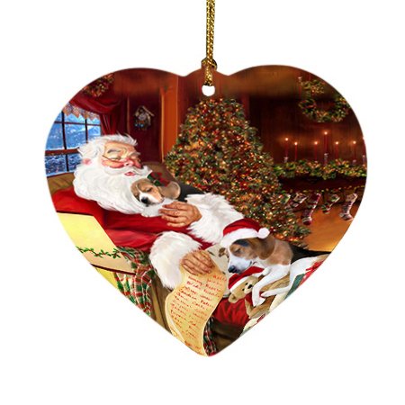 Treeing Walker Coonhound Dog and Puppies Sleeping with Santa Heart Christmas Ornament D407