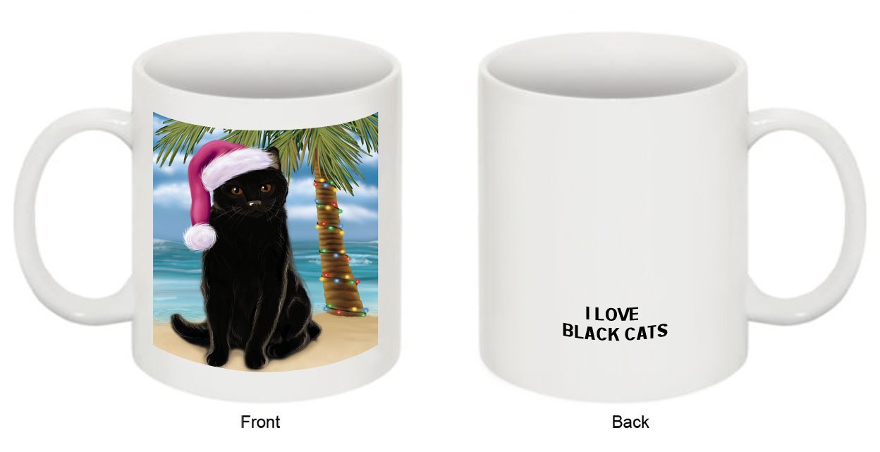 Summertime Black Cat on Beach Christmas Mug CMG0547