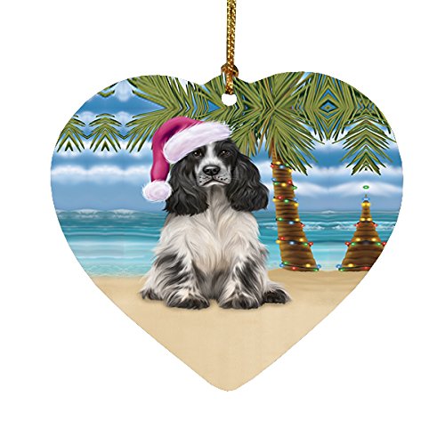 Summertime Cocker Spaniel Dog on Beach Christmas Heart Ornament POR2202