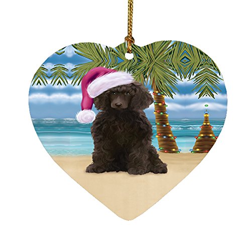 Summertime Poodle Dog on Beach Christmas Heart Ornament POR2304