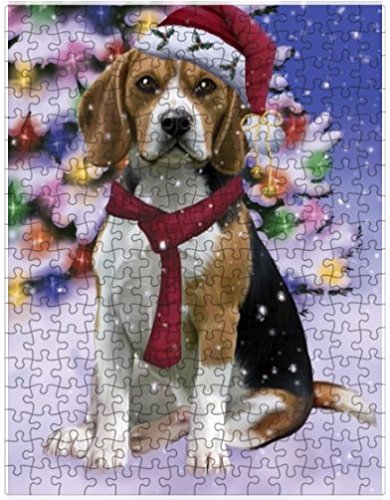 Winterland Wonderland Beagles Dog In Christmas Holiday Scenic Background Puzzle with Photo Tin (300 pc.)