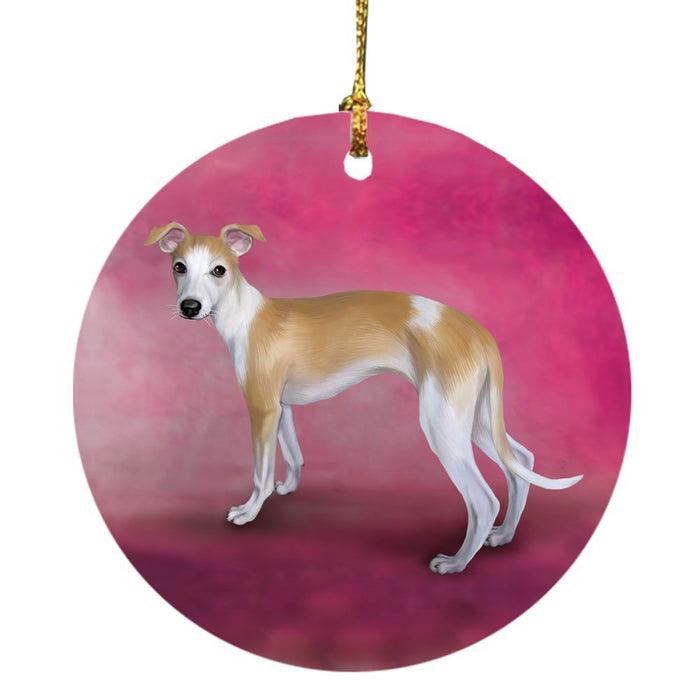 Whippet Dog Round Christmas Ornament