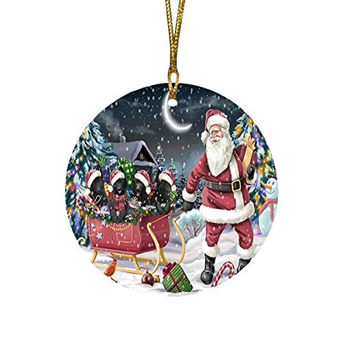 Santa Sled Dogs Belgian Shepherd Christmas Round Flat Ornament POR1558