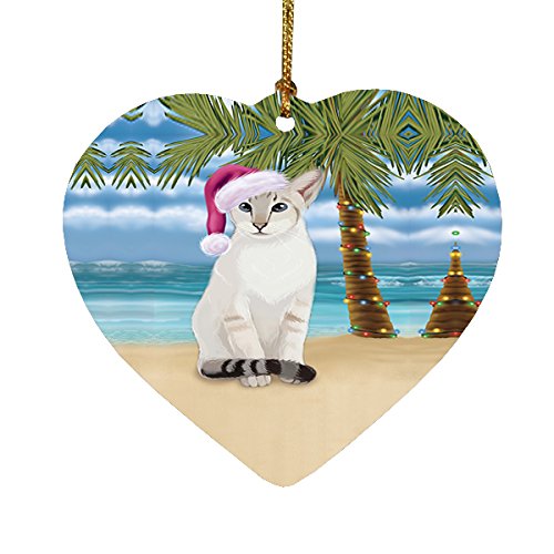 Summertime Siamese Cat on Beach Christmas Heart Ornament POR2250