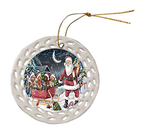 Santa Sled Dogs Chesapeake Bay Retriever Christmas Round Doily Ornament POR408