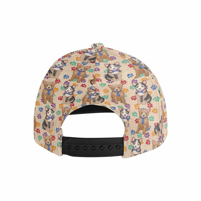 Women's All Over Rainbow Paw Print Australian Cattle Dog Snapback Hat Cap