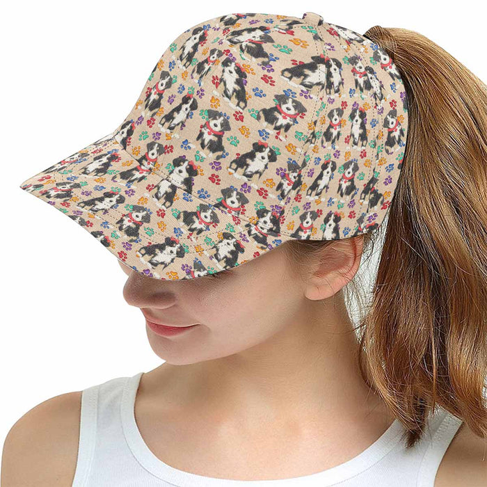 Women's All Over Rainbow Paw Print Greater Swiss Mountain Dog Snapback Hat Cap