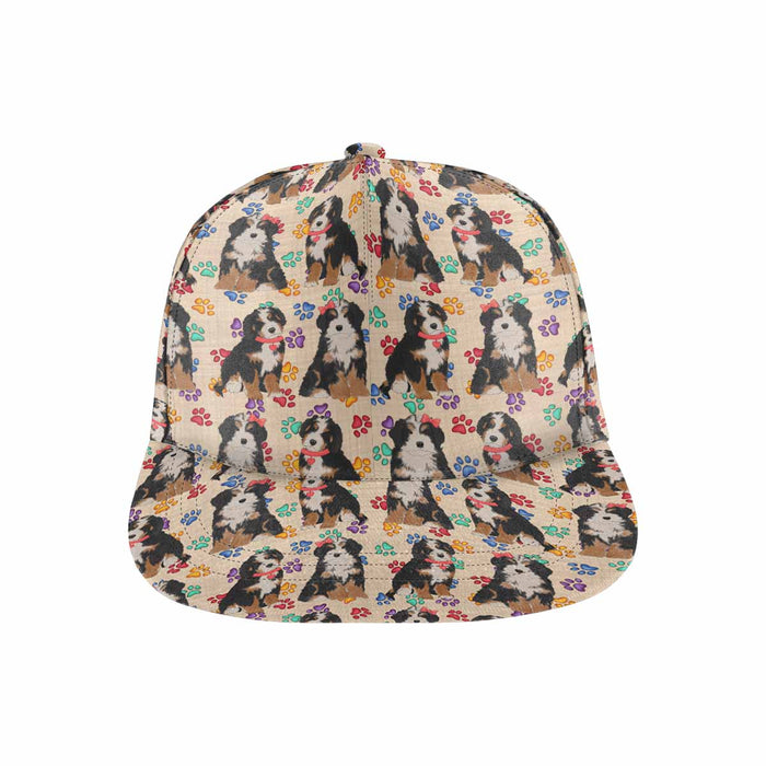 Women's All Over Rainbow Paw Print Bernedoodle Dog Snapback Hat Cap