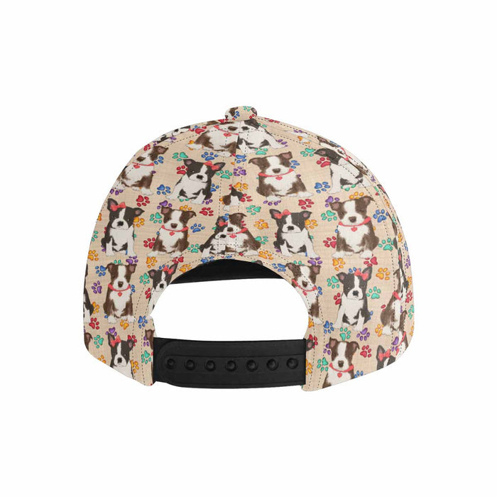 Women's All Over Rainbow Paw Print Boston Terrier Dog Snapback Hat Cap