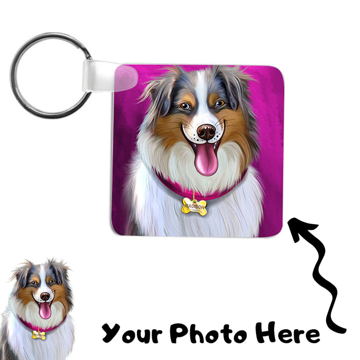 Add Your PERSONALIZED PET Painting Portrait Photo on Square Keychain