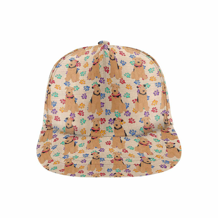 Women's All Over Rainbow Paw Print Airedale Dog Snapback Hat Cap