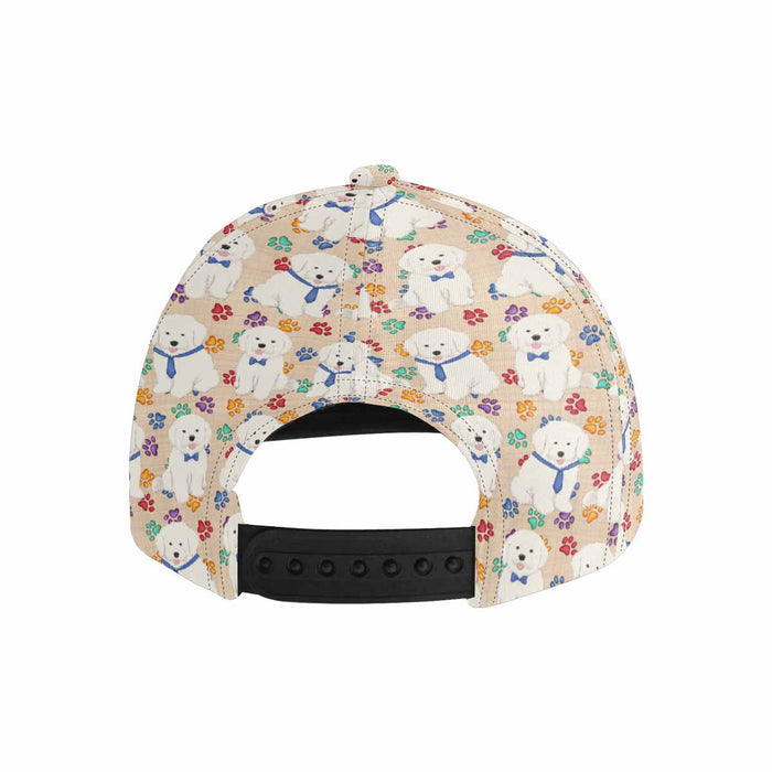 Women's All Over Rainbow Paw Print Bichon Frise Dog Snapback Hat Cap
