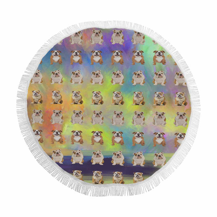 English Bulldogs  Round Beach Mat 59’’